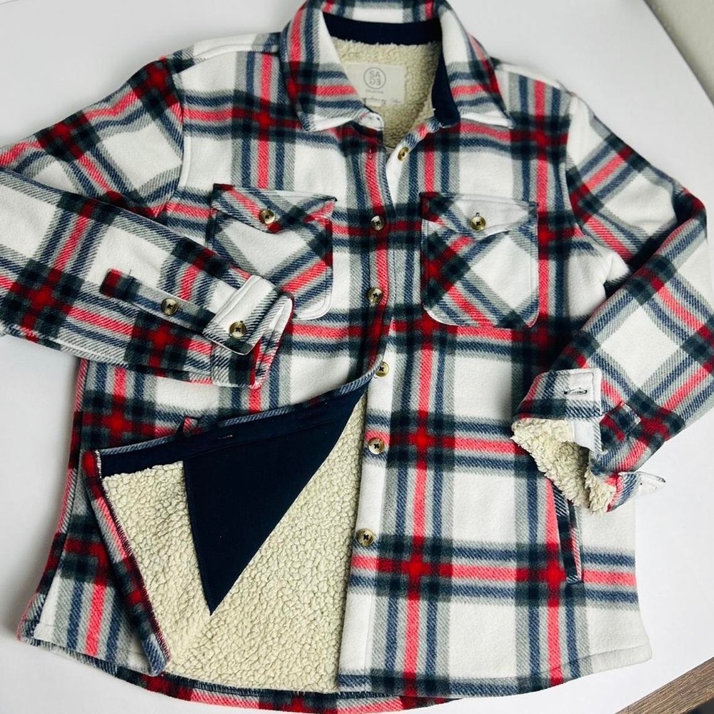 Sage Collective Ladies Shirt Jacket Red Plaid Women's XXL Sherpa shacket - Picture 2 of 11